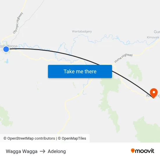 Wagga Wagga to Adelong map