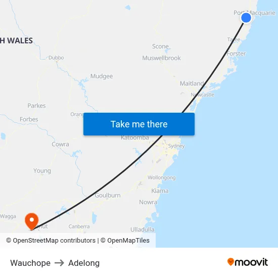 Wauchope to Adelong map