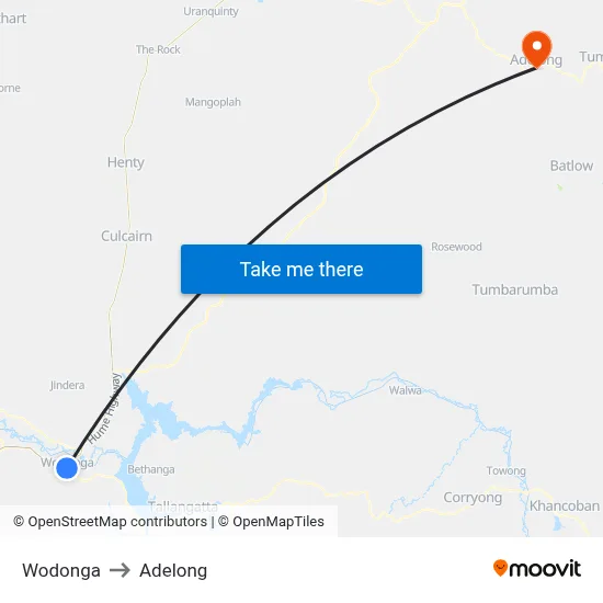Wodonga to Adelong map