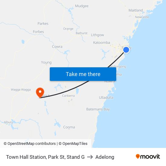 Town Hall Station, Park St, Stand G to Adelong map