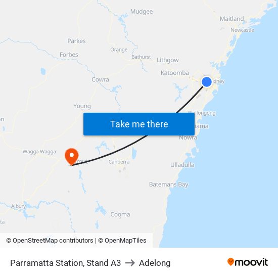 Parramatta Station, Stand A3 to Adelong map