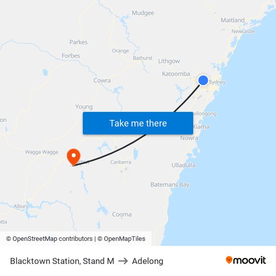 Blacktown Station, Stand M to Adelong map