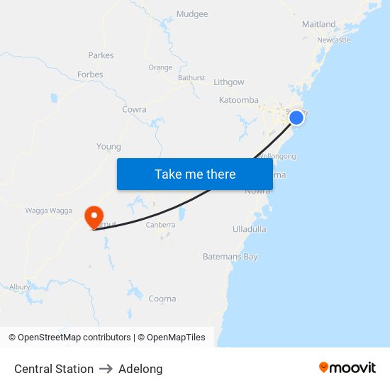 Central Station to Adelong map