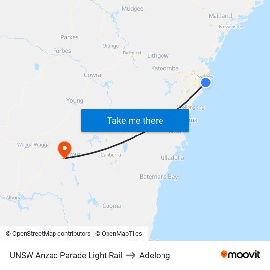 UNSW Anzac Parade Light Rail to Adelong map