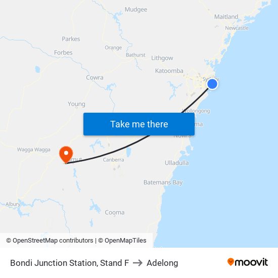 Bondi Junction Station, Stand F to Adelong map