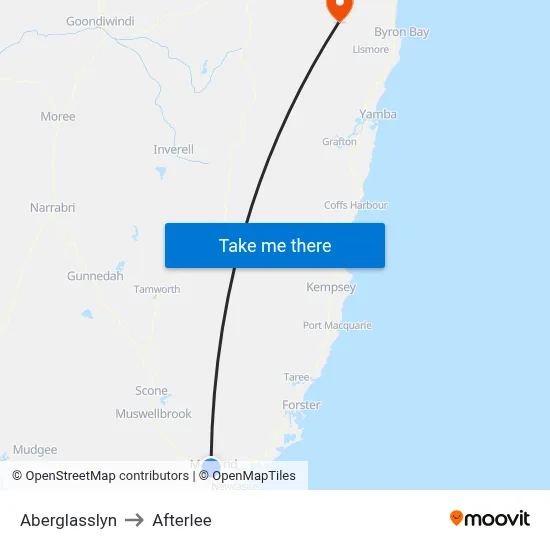 Aberglasslyn to Afterlee map
