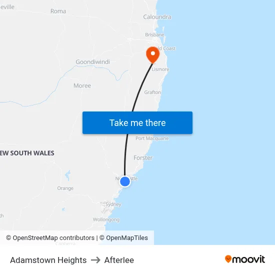 Adamstown Heights to Afterlee map