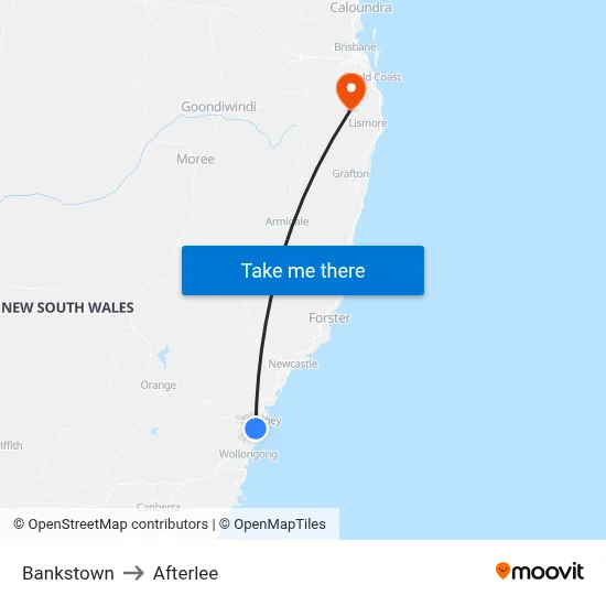 Bankstown to Afterlee map