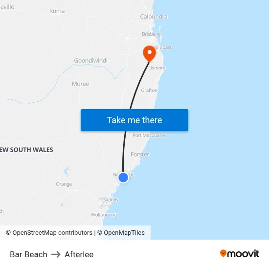 Bar Beach to Afterlee map