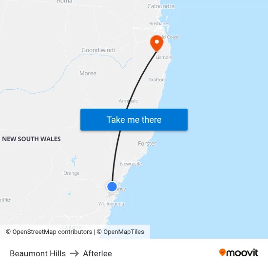 Beaumont Hills to Afterlee map