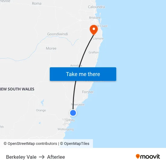 Berkeley Vale to Afterlee map