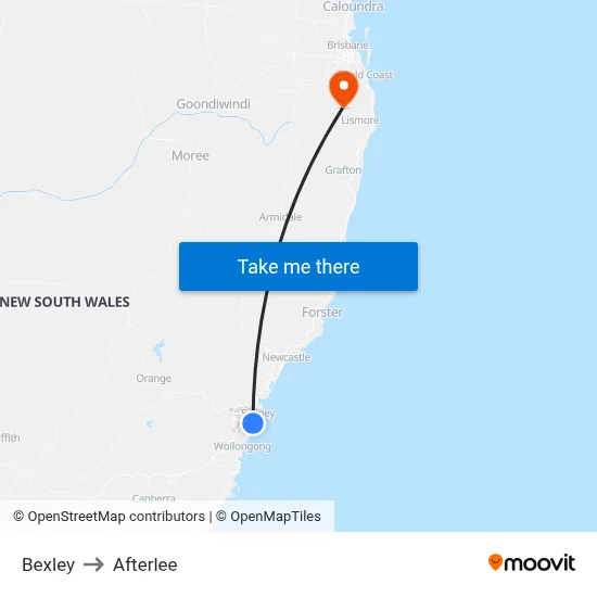 Bexley to Afterlee map