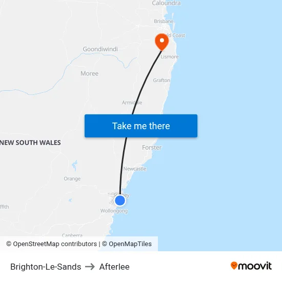 Brighton-Le-Sands to Afterlee map