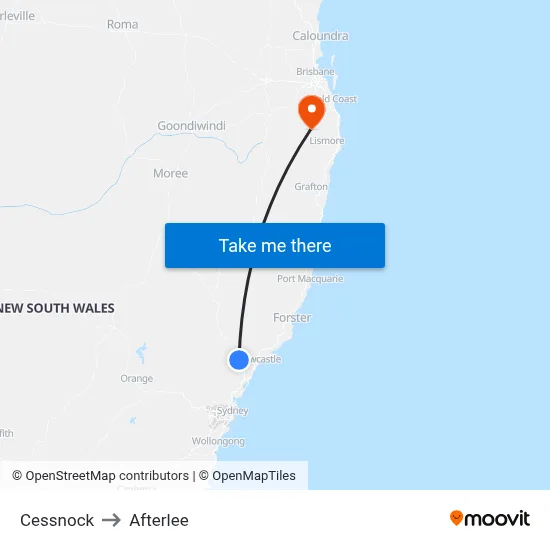 Cessnock to Afterlee map