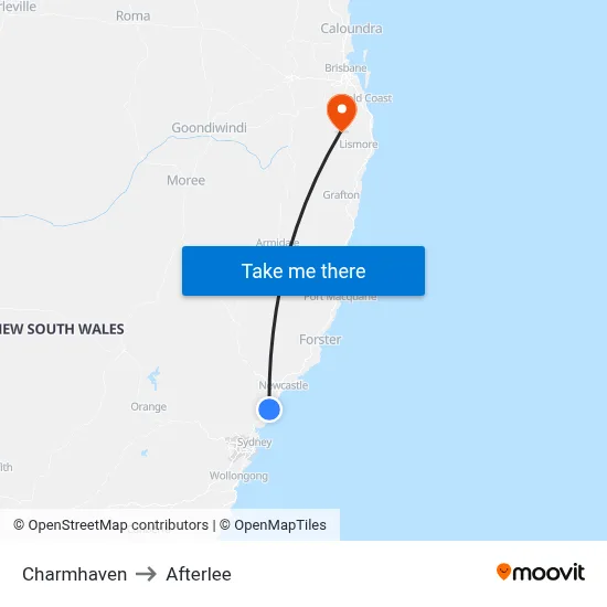 Charmhaven to Afterlee map