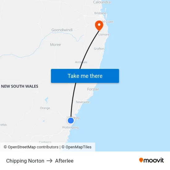 Chipping Norton to Afterlee map