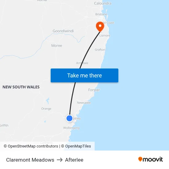 Claremont Meadows to Afterlee map