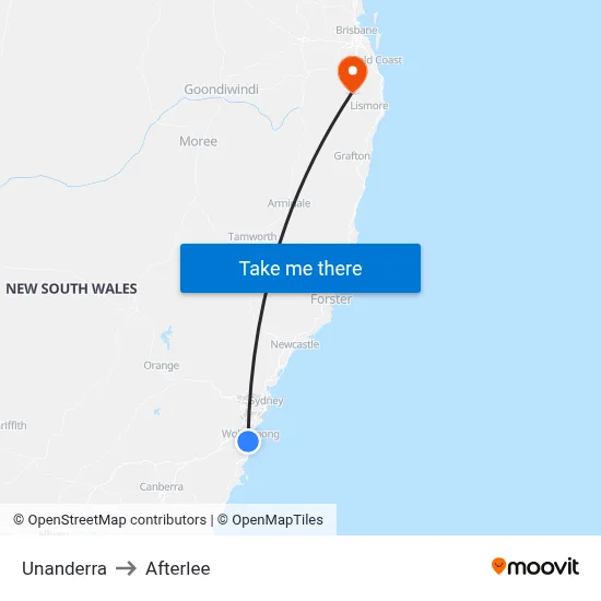 Unanderra to Afterlee map