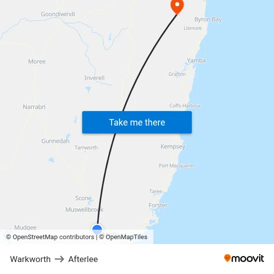 Warkworth to Afterlee map