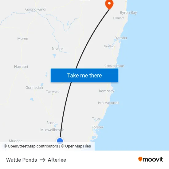 Wattle Ponds to Afterlee map