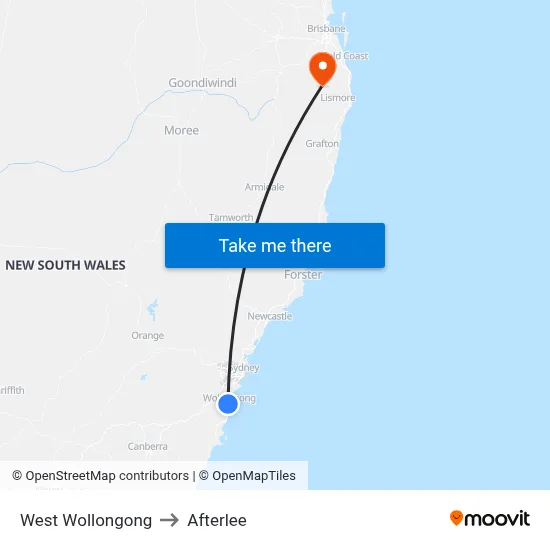 West Wollongong to Afterlee map