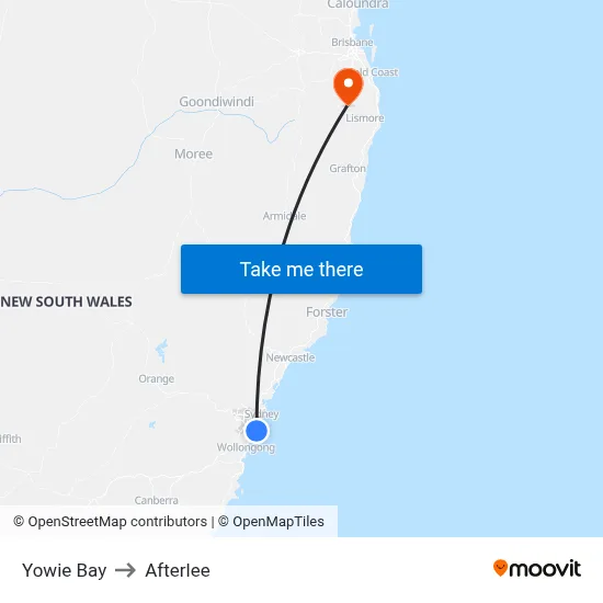 Yowie Bay to Afterlee map