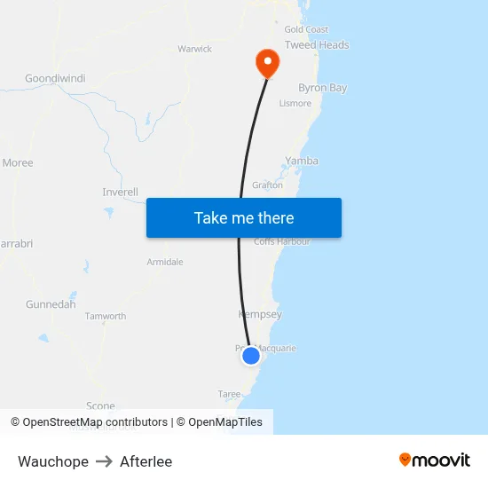 Wauchope to Afterlee map