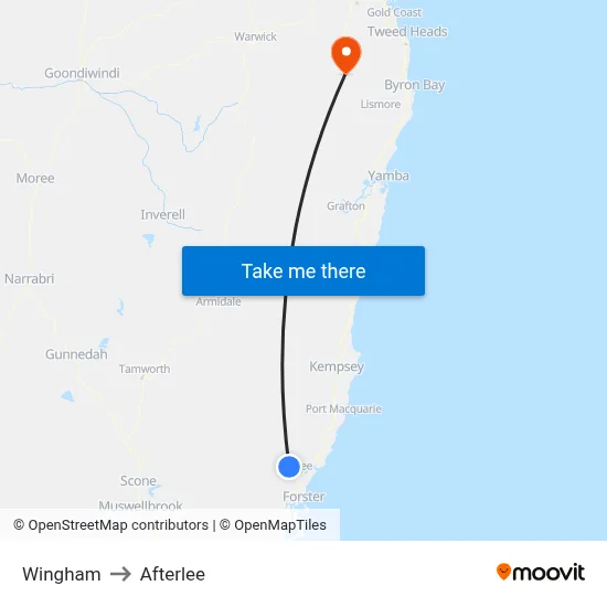 Wingham to Afterlee map