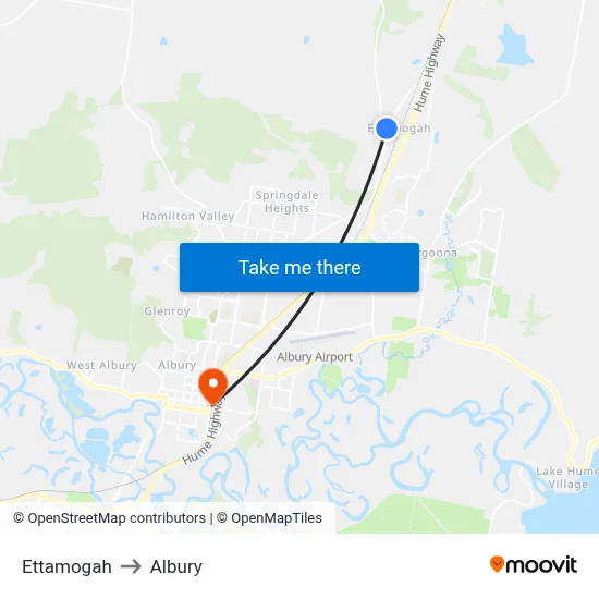 Ettamogah to Albury map