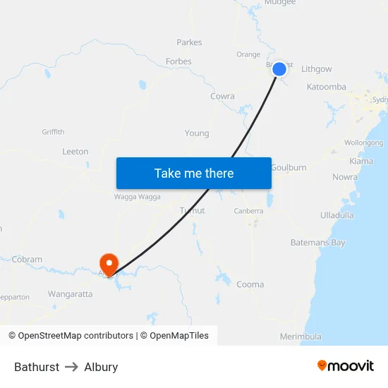 Bathurst to Albury map