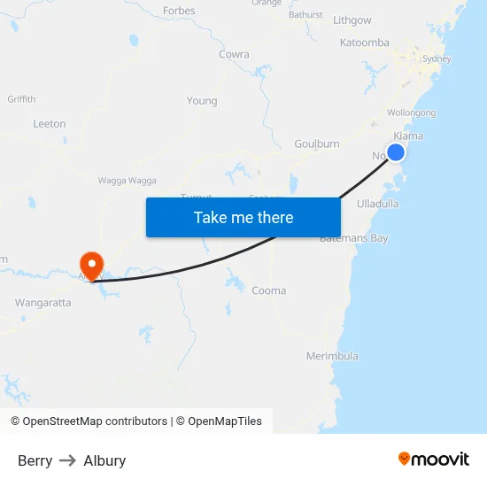 Berry to Albury map
