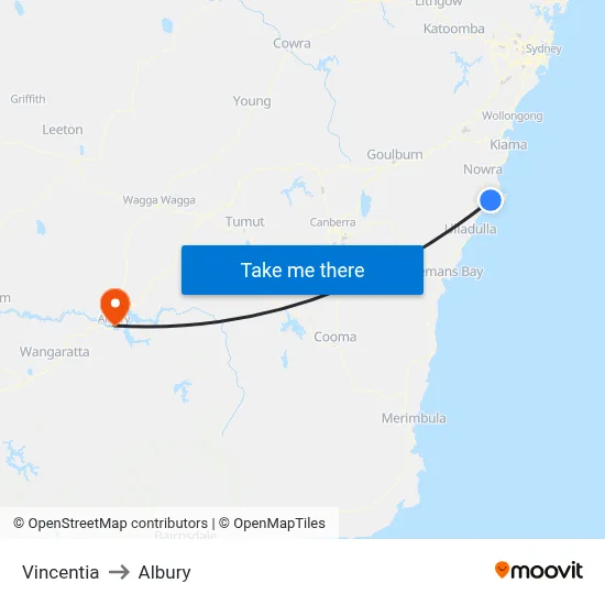 Vincentia to Albury map