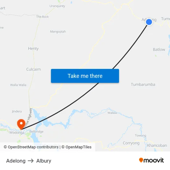 Adelong to Albury map