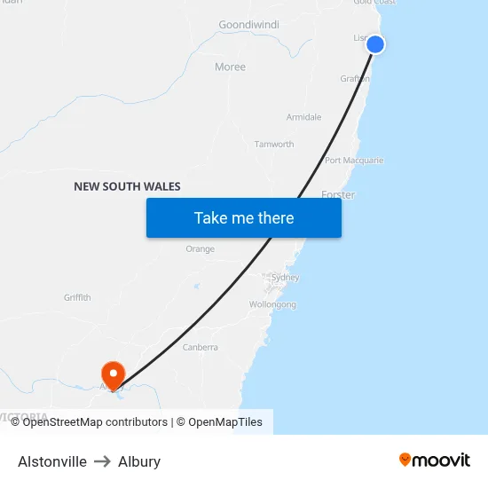 Alstonville to Albury map