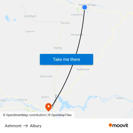 Ashmont to Albury map