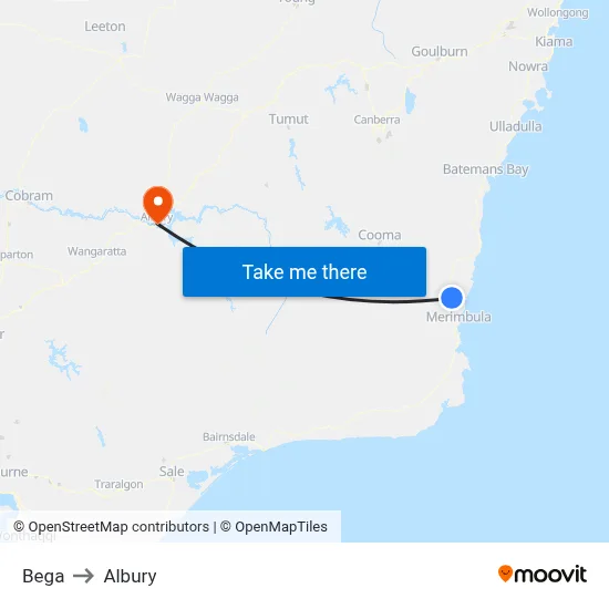 Bega to Albury map
