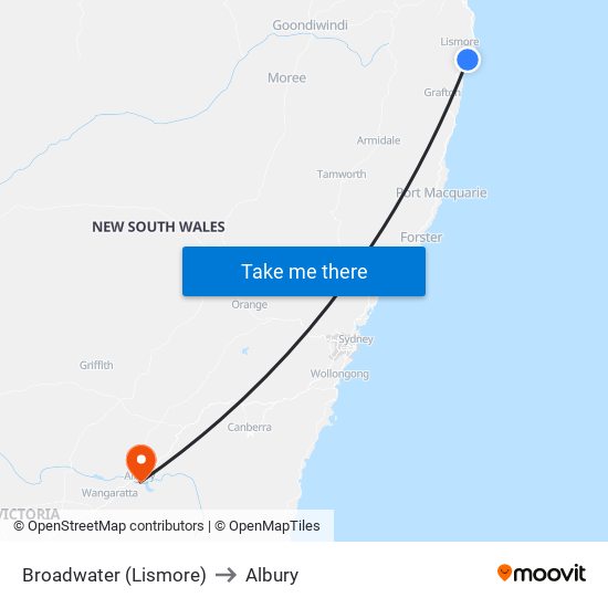 Broadwater (Lismore) to Albury map