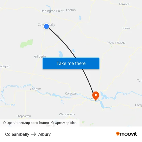 Coleambally to Albury map