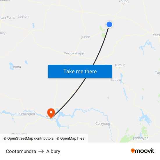 Cootamundra to Albury map