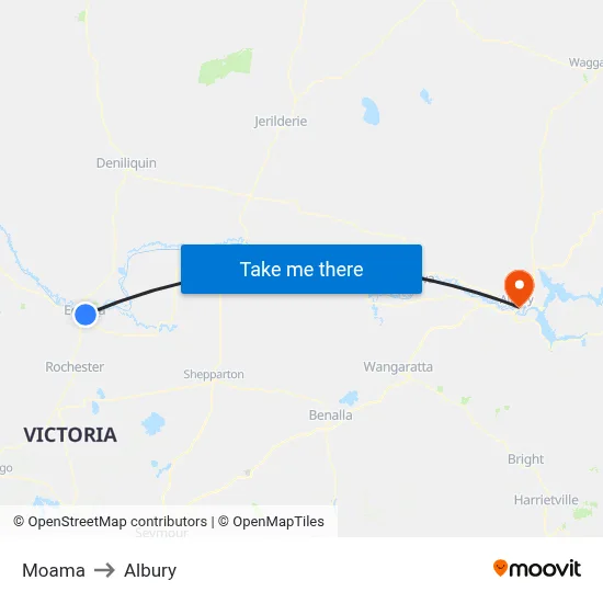 Moama to Albury map