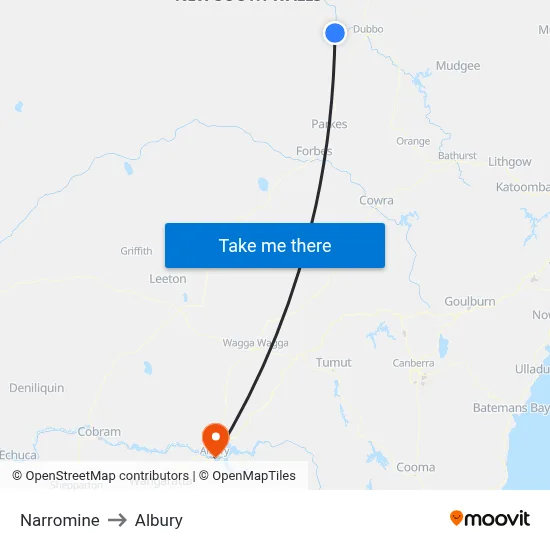 Narromine to Albury map