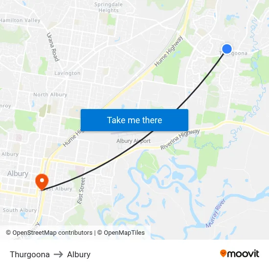 Thurgoona to Albury map