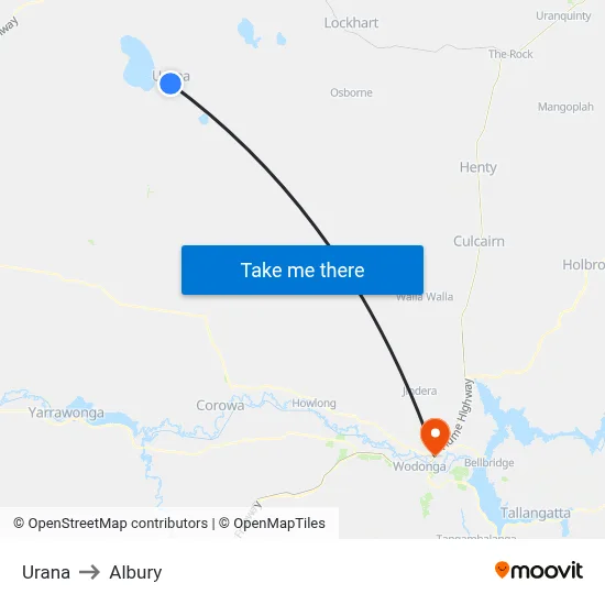 Urana to Albury map