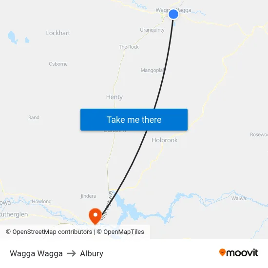 Wagga Wagga to Albury map