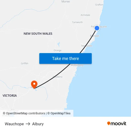 Wauchope to Albury map