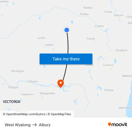 West Wyalong to Albury map