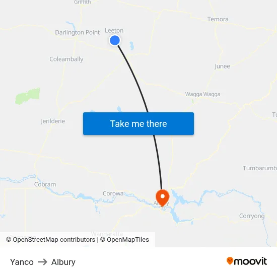 Yanco to Albury map