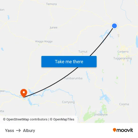 Yass to Albury map