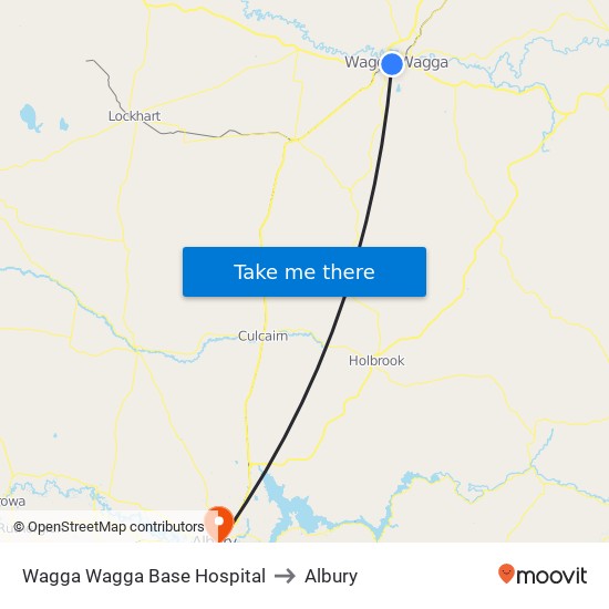 Wagga Wagga Base Hospital to Albury map