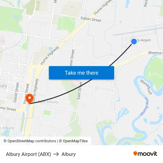 Albury Airport (ABX) to Albury map